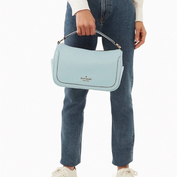 New Kate Spade Smoosh Satchel Hobo Crossbody Leather Blue Glow - Picture 3 of 4